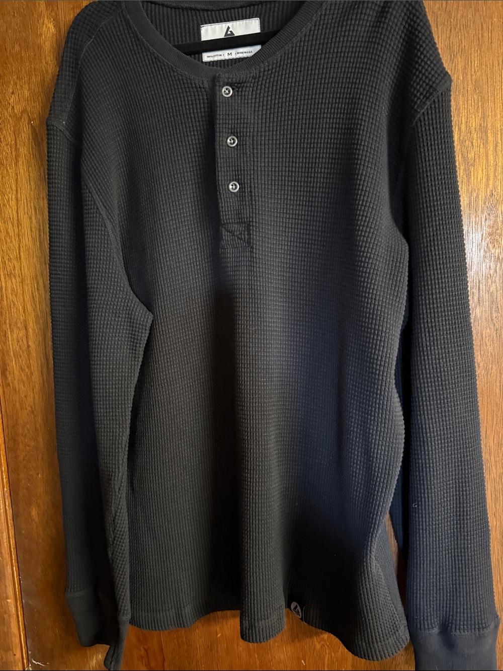 American Giant Black Waffle Henley Long Sleeve Shirt